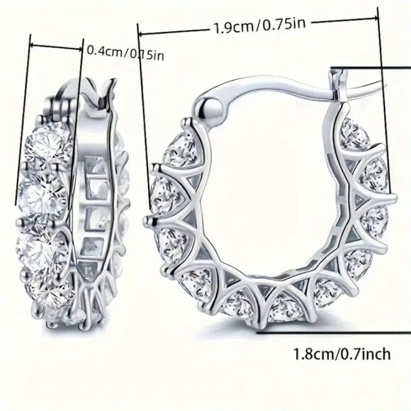 ✨🆕✨ Elegant Silver Plated Zircon Hoop Earrings ✨Avail in Black✨LAST PAIR ✨ - Picture 7 of 12